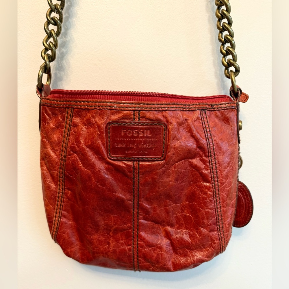 Fossil Red Leather Crossbody Bag